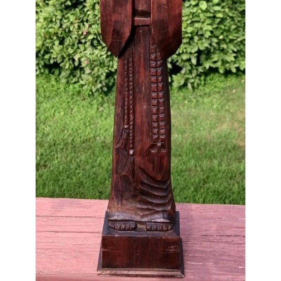 VTG Hand Carved Wooden Wood Monk Priest 18" Figure Praying Religious Statue EUC - Picture 3 of 7